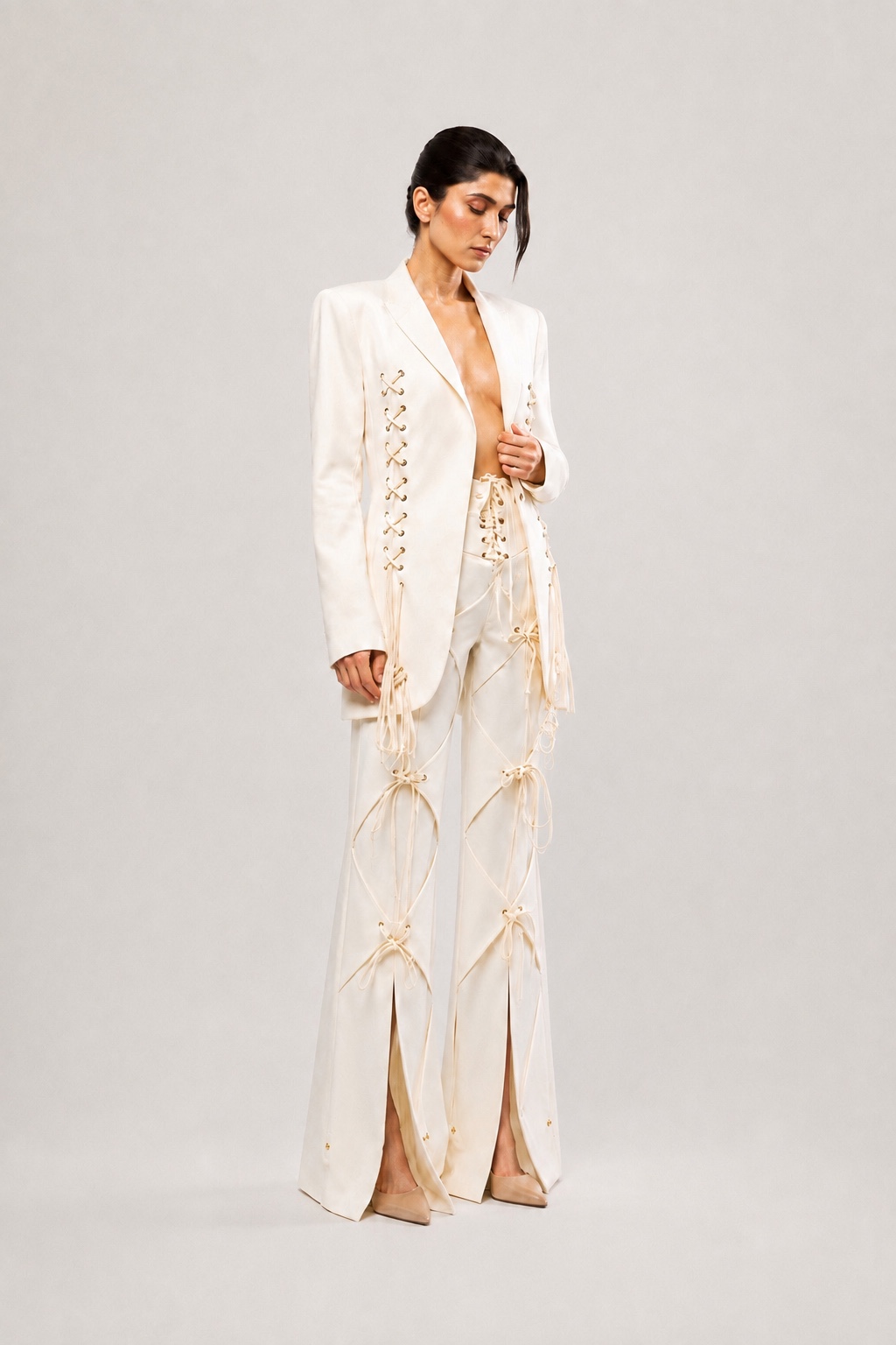 Ivory Cutout Lacing Suit