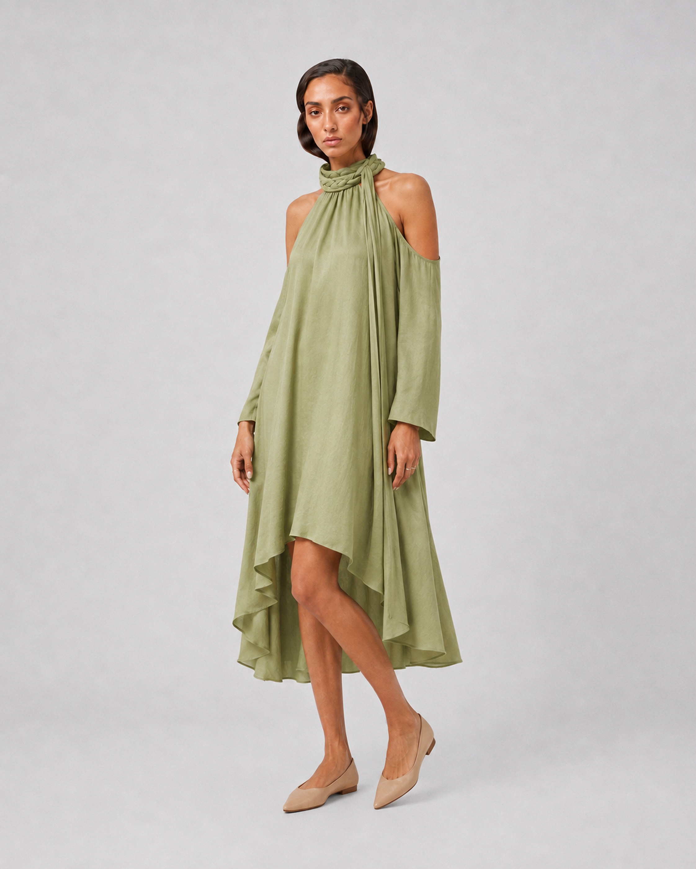 Sage Draped Halter Dress